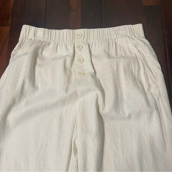 Loft High Rise Straight Pull On Pants Women’s Large Linen Blend Cream - Picture 2 of 8